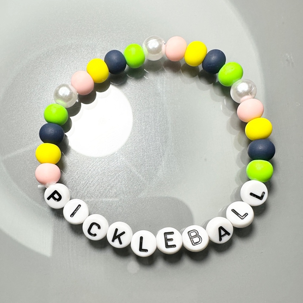 Pickleball Letter Bead Beaded Stretch Bracelet Faux Pearl Preppy Y2K Candy Color